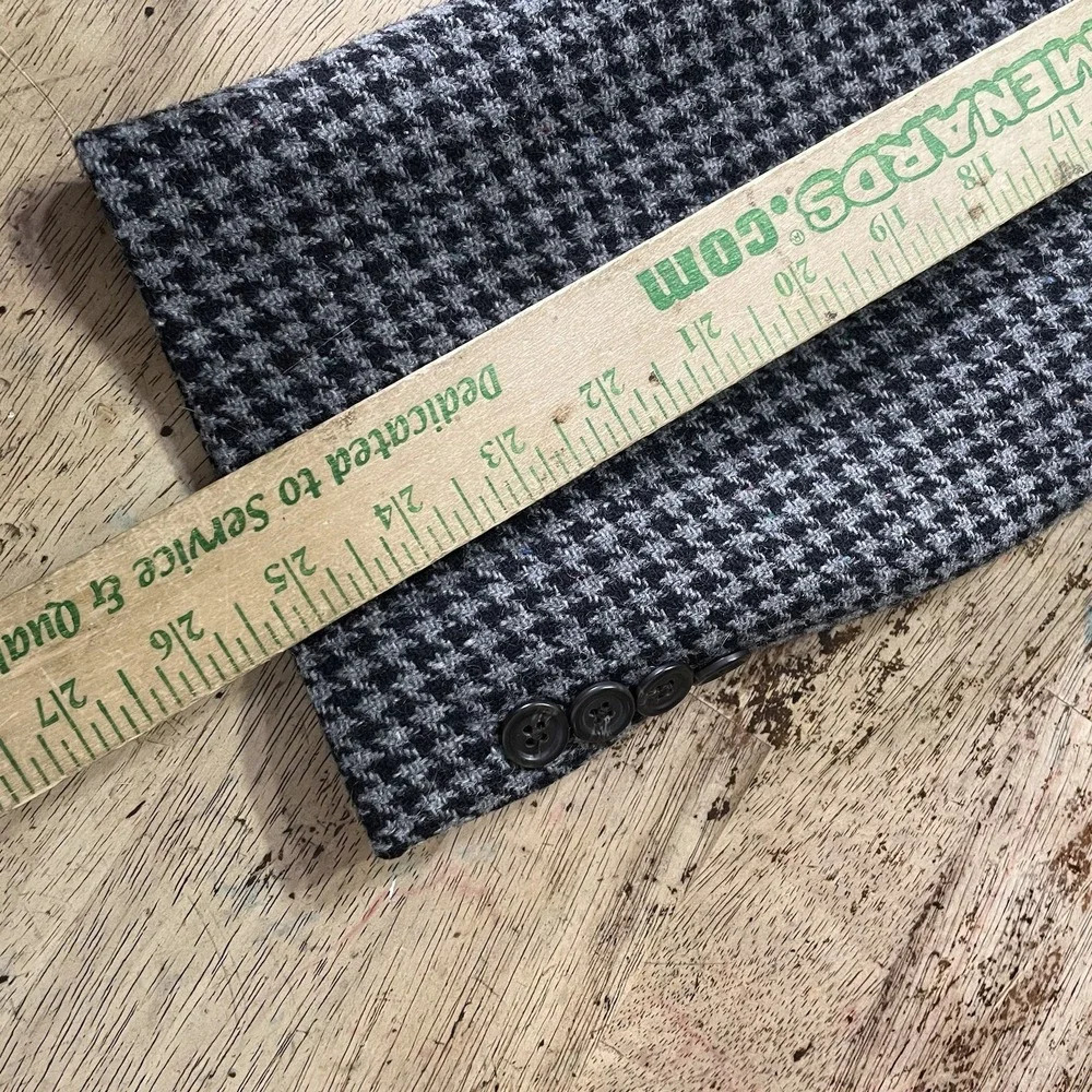 Vintage Chaps Ralph Lauren Gray Houndstooth Wool Blazer Sport Coat Mens 44T Tall